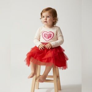 Wonder Nation Girls' 18 Mo tutu Love Heart Dress - Pink and Red long sleeve